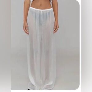 NWT LESET Women's Celia Wide-Leg Silk Pants white shear size XS
